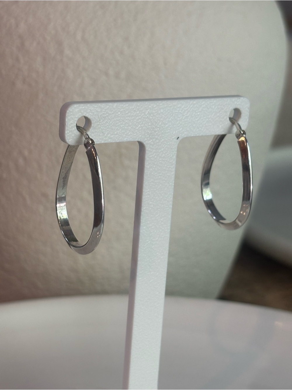 DOBBS Italy 925 Sterling Silver Oval Hoop Earrings Flat Polished 1.25" 4.26g